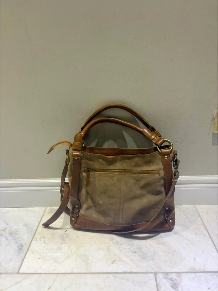 Genuine Tan Suede & Brown Leather Shoulder / Crossbody Bag - photo 2