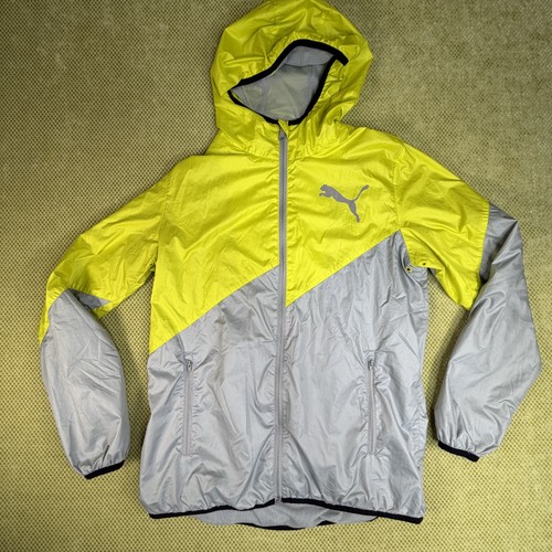Puma Men's S Neon Yellow Grey Hooded Windbreaker