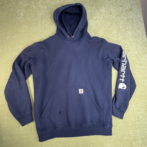 Carhartt Men's Large Tall Black Sleeve Logo Pullover Hoodie