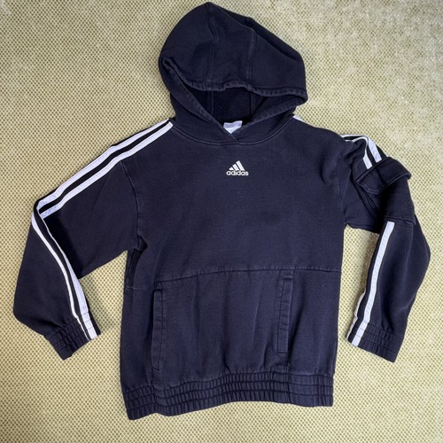 Adidas Kids Size M (10-12) Black White 3-Stripe Hoodie