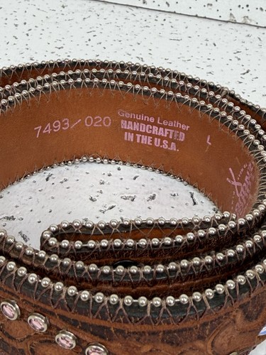 Wrangler Tough Enough Pink Western Leather Rhinestone Belt L
