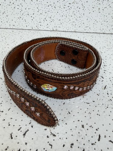 Wrangler Tough Enough Pink Western Leather Rhinestone Belt L - photo 3