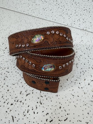 Wrangler Tough Enough Pink Western Leather Rhinestone Belt L - photo 4