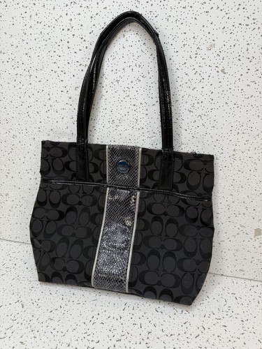 Coach Signature Jacquard Python Stripe Tote Bag Black Grey F2570