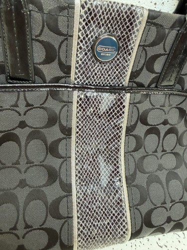 Coach Signature Jacquard Python Stripe Tote Bag Black Grey F2570 - photo 5