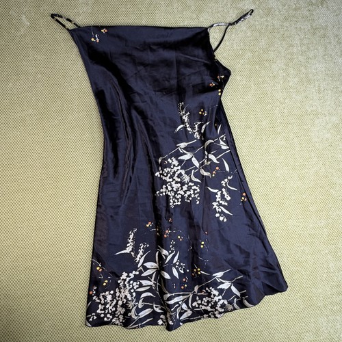 Lot 2 Women's Floral Satin Slip Nightgowns Black Beige