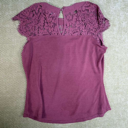 E&M Women's M Brown Floral Lace Yoke Top Romantic Boho - photo 2