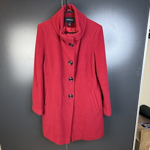 London Fog Women's 12 Red Wool Cashmere Blend Funnel Collar Coat
