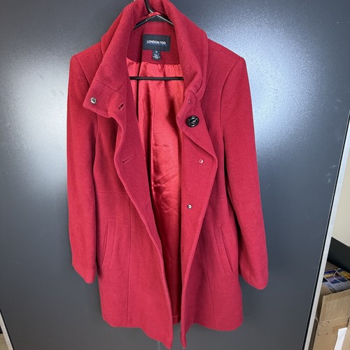 London Fog Women's 12 Red Wool Cashmere Blend Funnel Collar Coat - photo 2