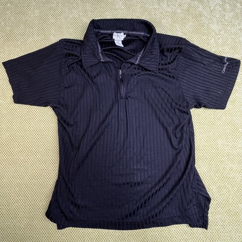 Calvin Klein Jeans Men's L Black Tonal Stripe 1/4 Zip Polo