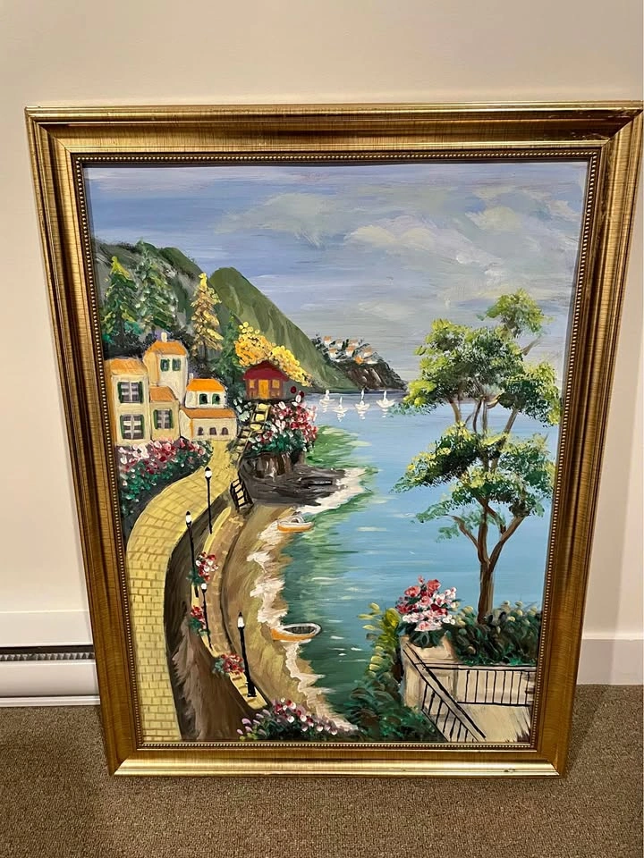 Framed Coastal Landscape Oil Painting