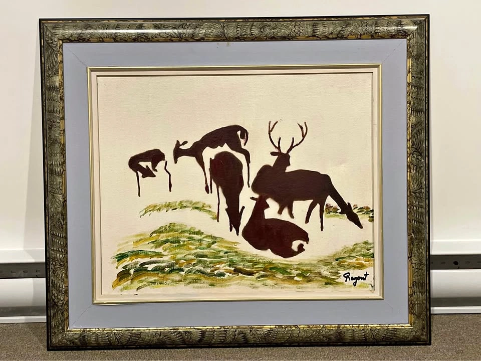 Regent Signed Deer Oil Painting