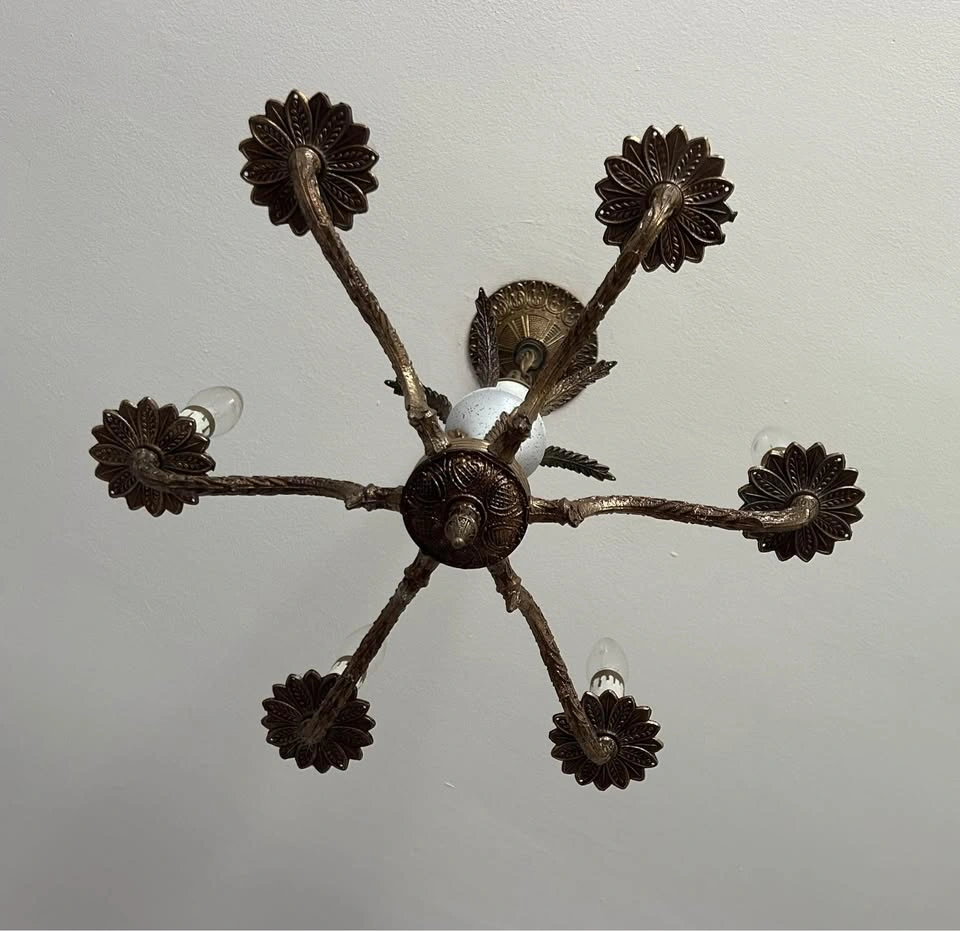 Vintage 1960s Brass Chandelier | 6-Light | Ornate Floral Detail - photo 3