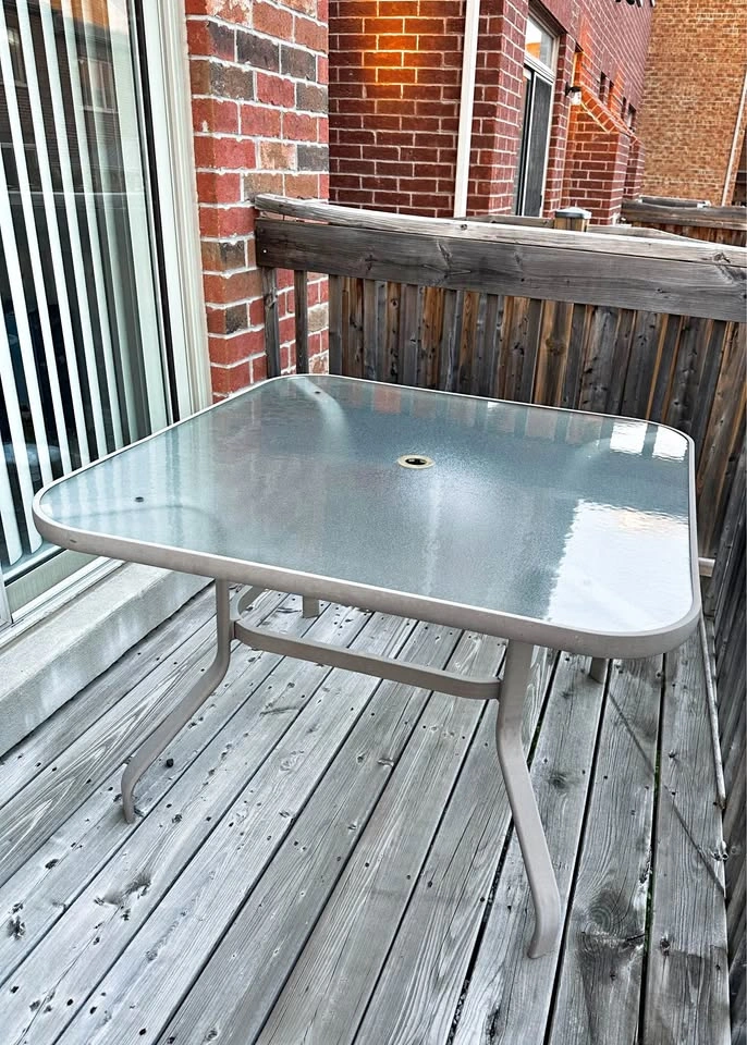 Square Glass Top Patio Table - Beige