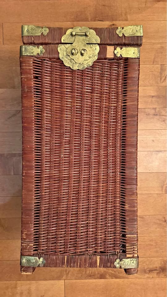 Vintage Wicker and Brass Square Basket