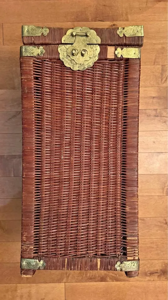 Vintage Wicker and Brass Square Basket thumbnail