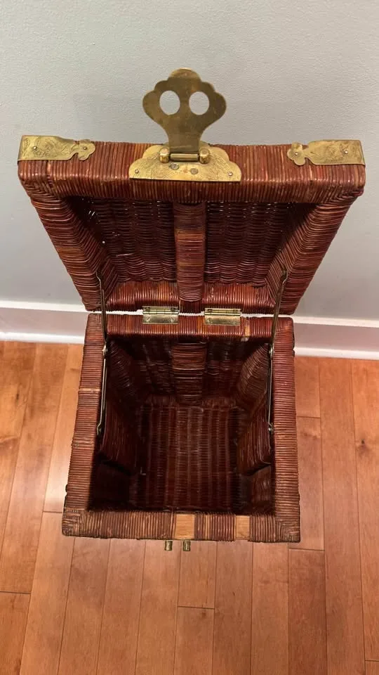 Vintage Wicker and Brass Square Basket image indicator(5)