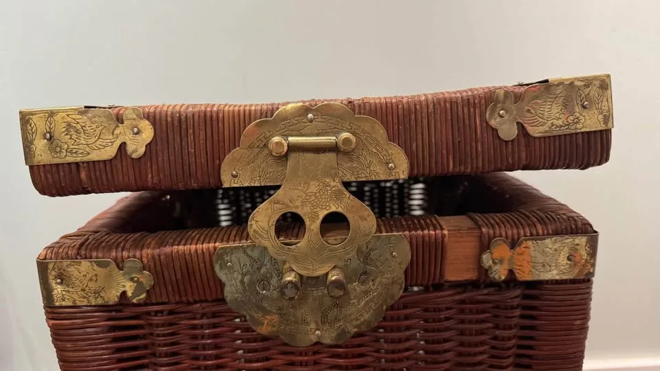 Vintage Wicker and Brass Square Basket image indicator(6)