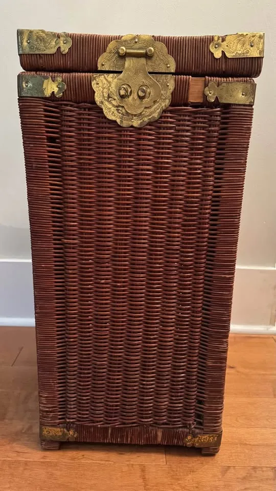 Vintage Wicker and Brass Square Basket image indicator(7)