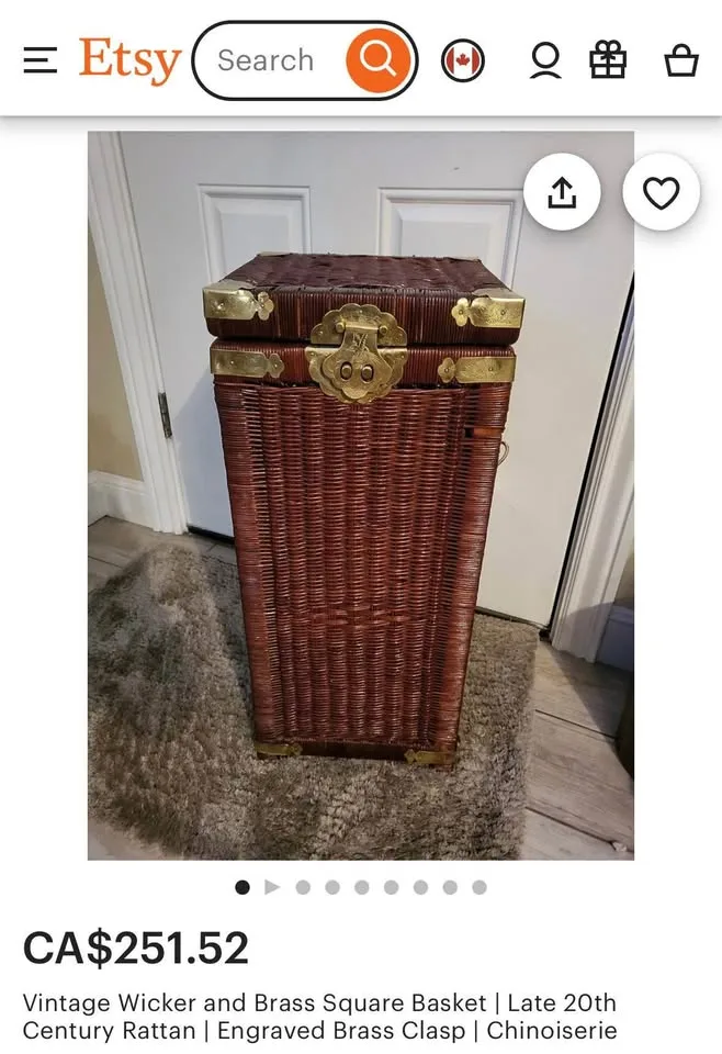 Vintage Wicker and Brass Square Basket image indicator(8)