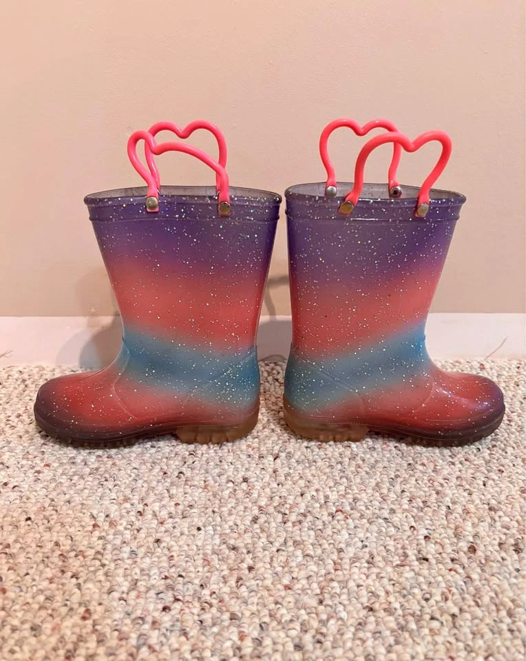 Girls Glitter Ombre Rain Boots with Heart Handles