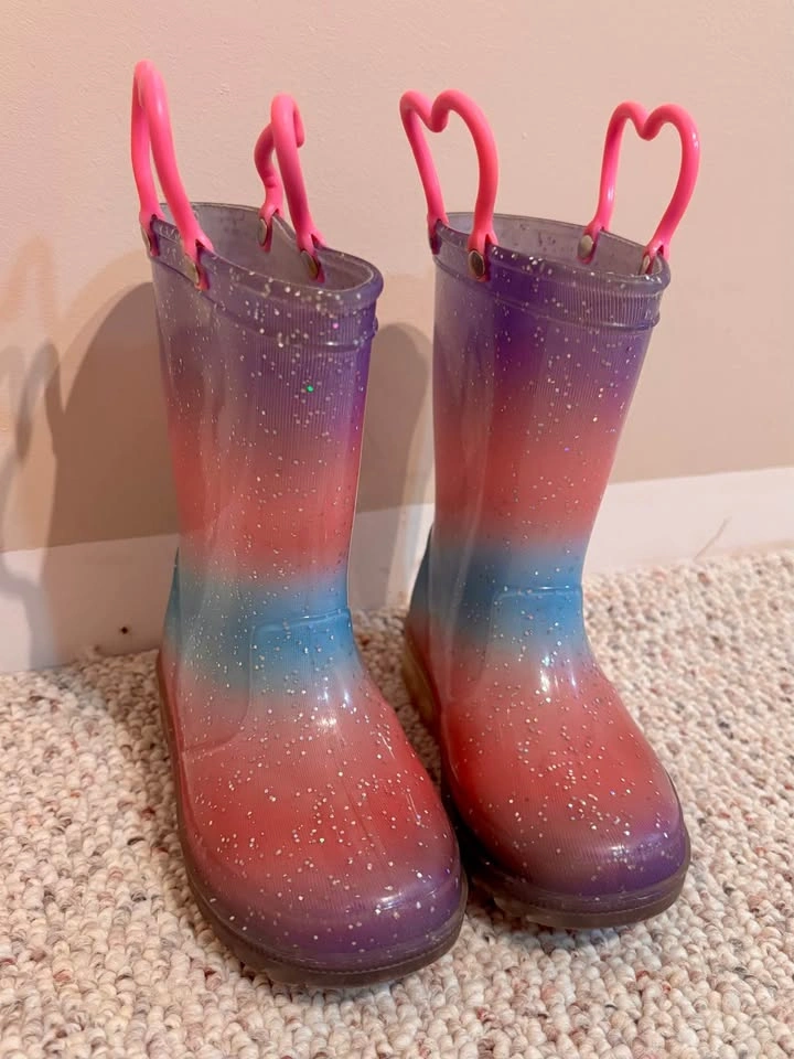 Girls Glitter Ombre Rain Boots with Heart Handles - photo 2
