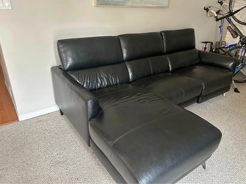 Black Leather Power Reclining Sectional with Right Hand Chaise