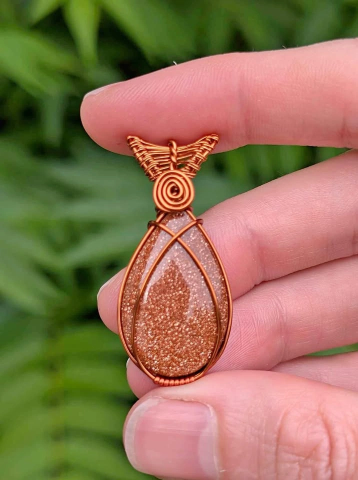 Handmade wire wrapped goldstone necklace