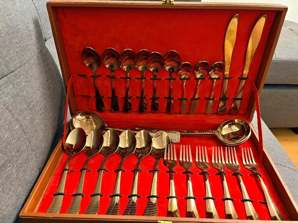 Gold-Toned Flatware Set with Case