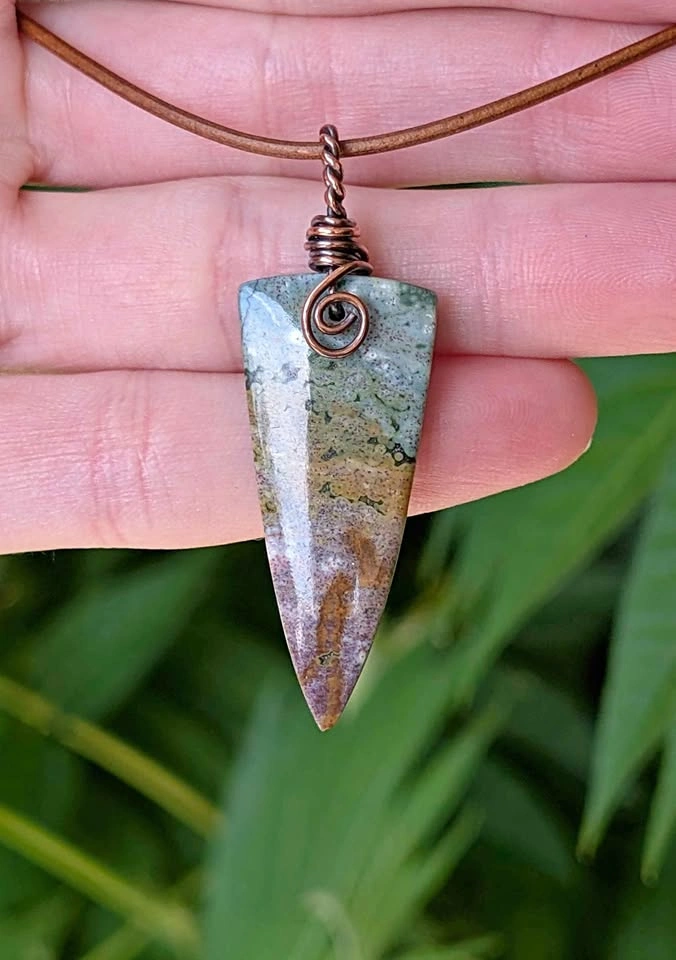 Handmade wire wrapped ocean jasper necklace