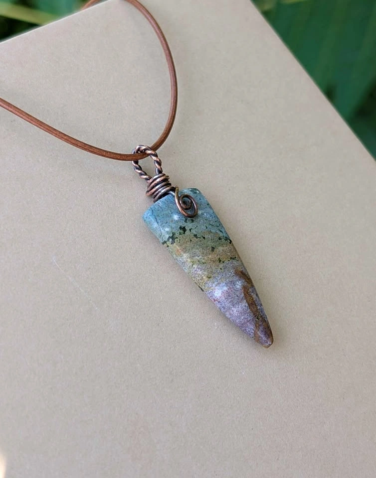 Handmade wire wrapped ocean jasper necklace - photo 3