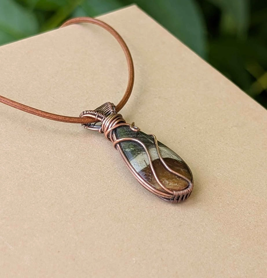 Handmade wire wrapped polychrome jasper necklace - photo 3
