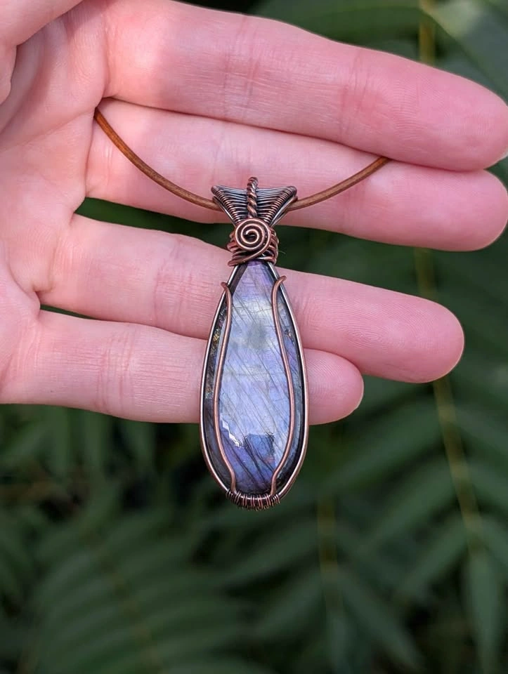 Handmade wire wrapped purple sunset labradorite necklace