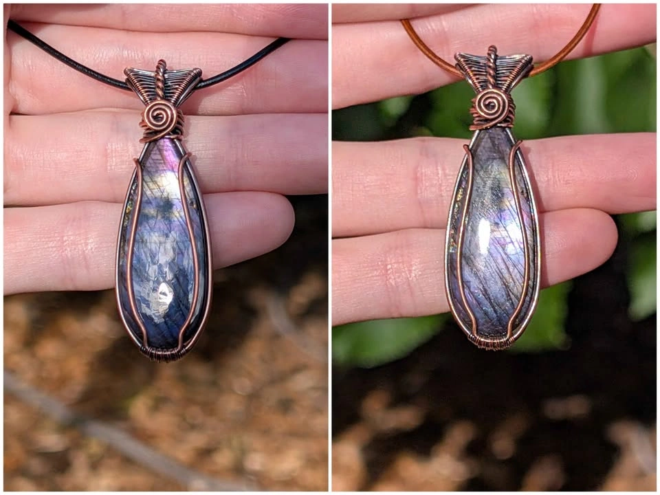 Handmade wire wrapped purple sunset labradorite necklace - photo 2