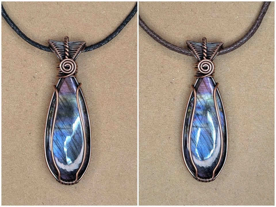 Handmade wire wrapped purple sunset labradorite necklace - photo 4