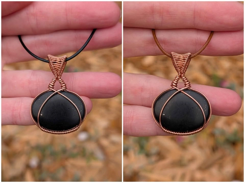 Handmade wire wrapped shungite necklace
