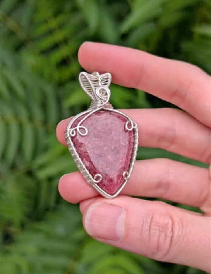 Handmade wire wrapped rhodonite necklace