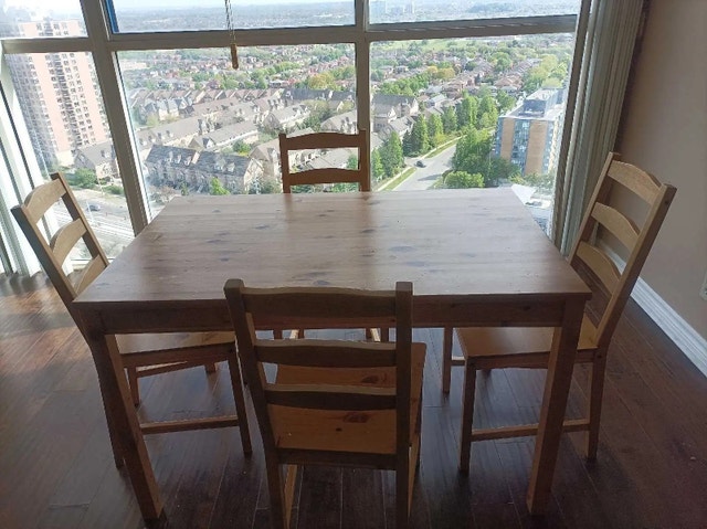 IKEA Dining Table Set – Table + 4 Chairs – Solid Pine