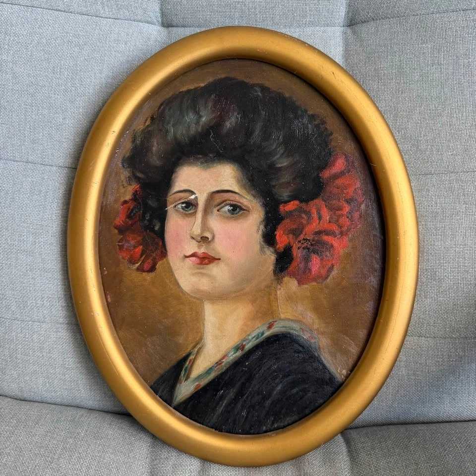 Antique Edwardian Oil Portrait Painting – Framed Oval - photo 5