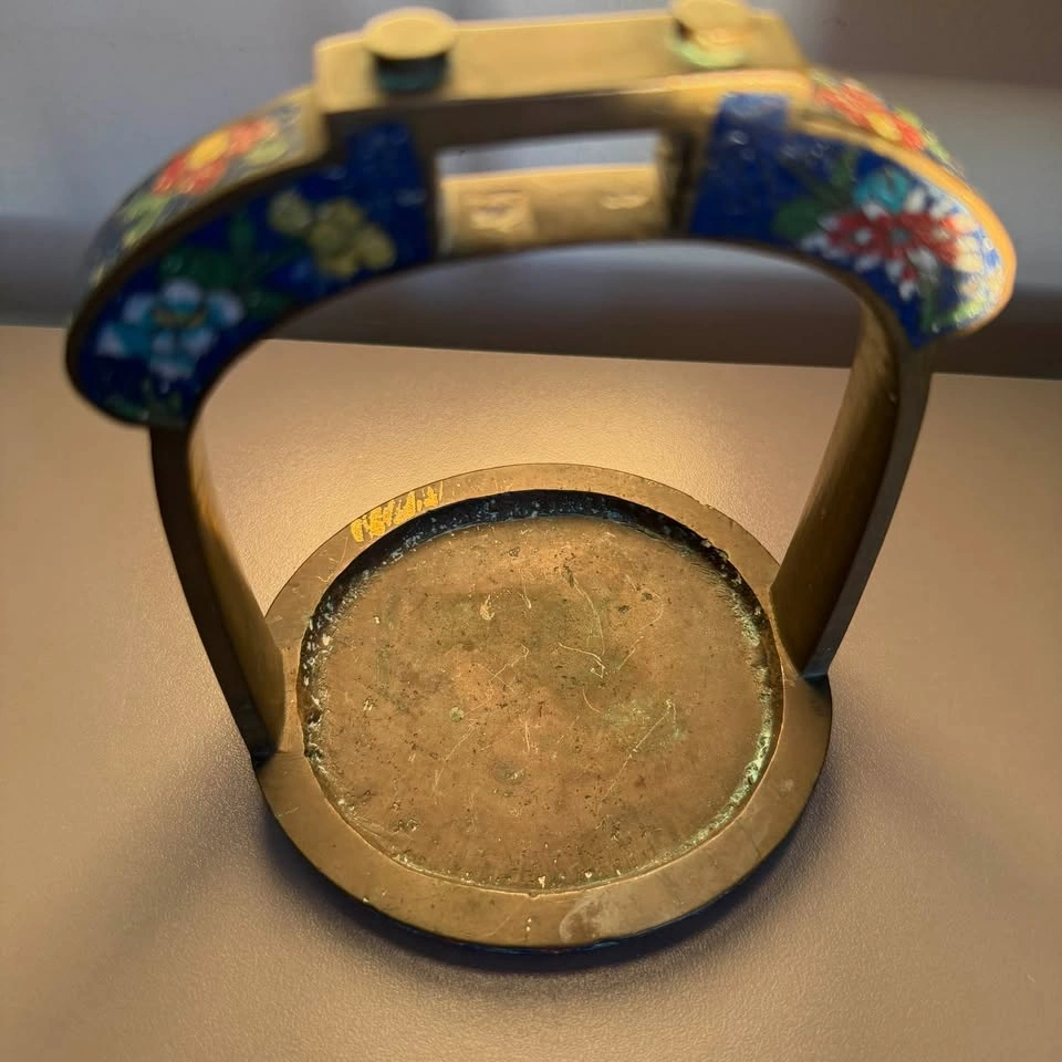 Antique Chinese Cloisonné Brass Stirrup – Vintage Decor - photo 3