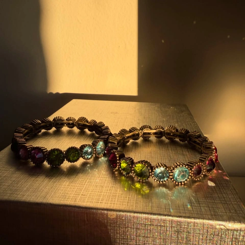 Vintage Style Jewel-Tone Rhinestone Stretch Bracelets (Set of 2) - photo 2