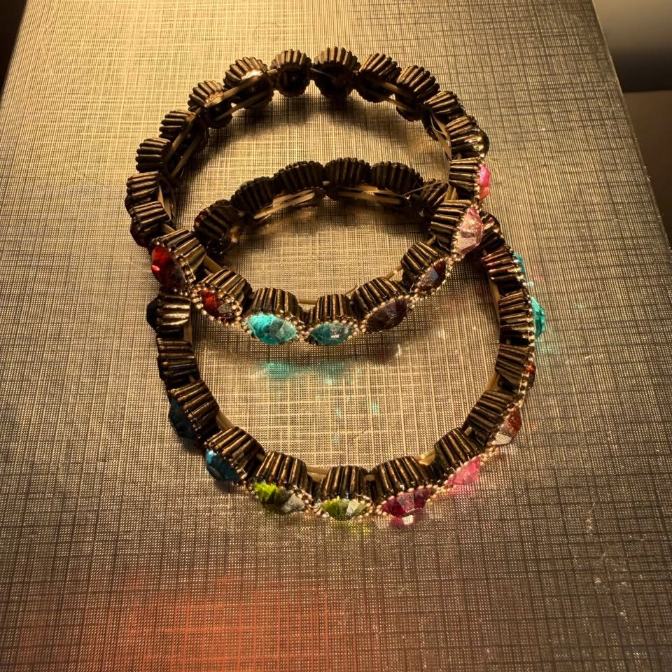 Vintage Style Jewel-Tone Rhinestone Stretch Bracelets (Set of 2) - photo 3