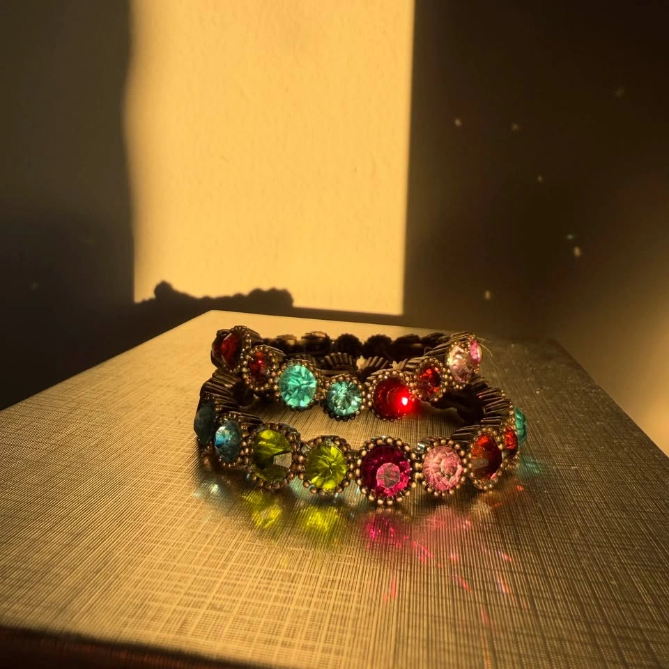 Vintage Style Jewel-Tone Rhinestone Stretch Bracelets (Set of 2) - photo 4