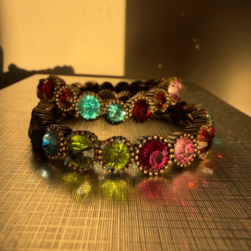 Vintage Style Jewel-Tone Rhinestone Stretch Bracelets (Set of 2) - photo 5