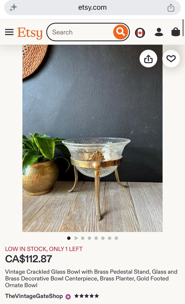 Crackle Glass Bowl with Brass Stand - photo 2