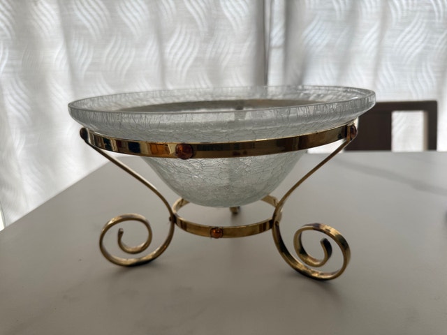 Crackle Glass Bowl with Brass Stand - photo 4