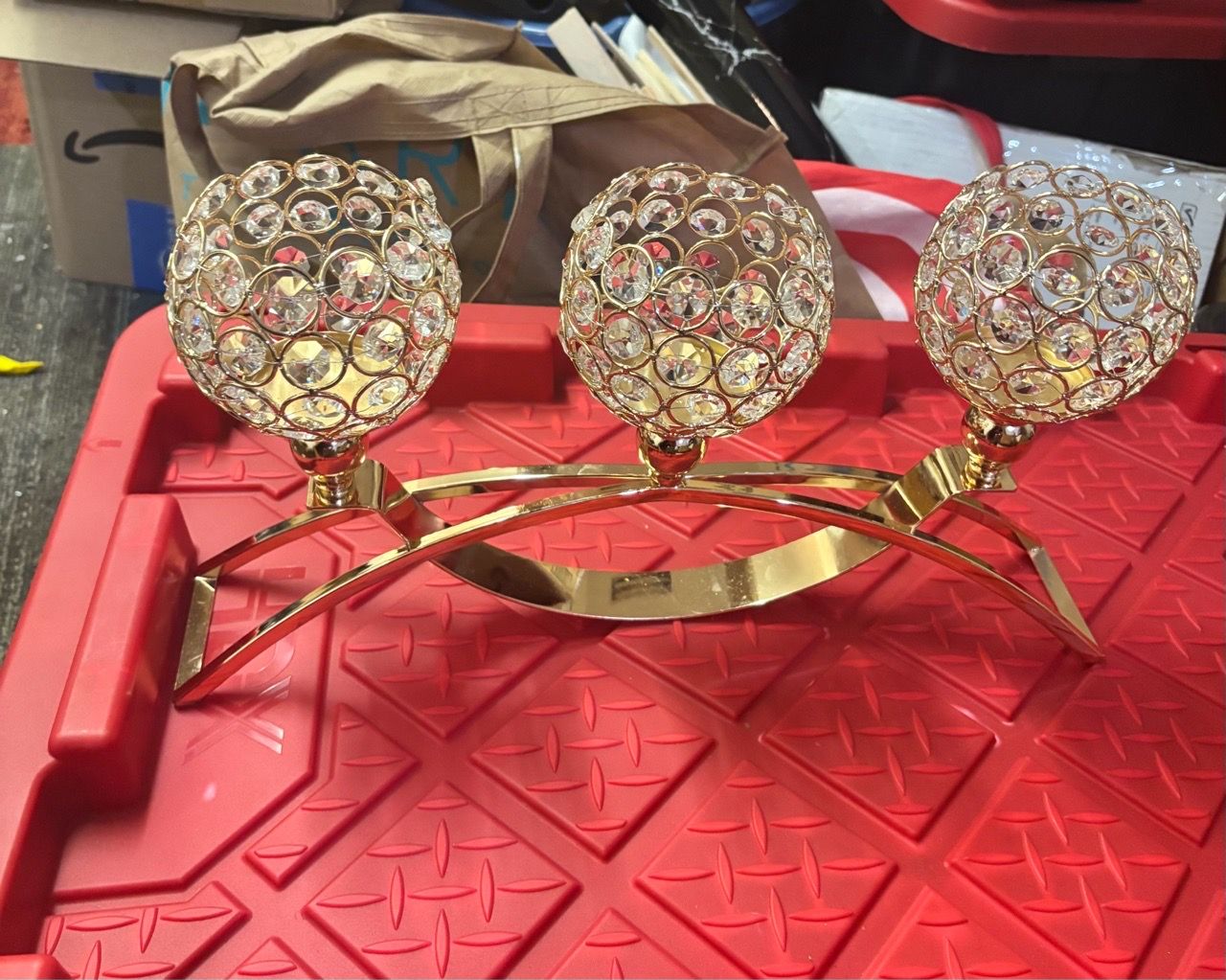 Gold Crystal 3-Arm Candle Holder Centerpiece