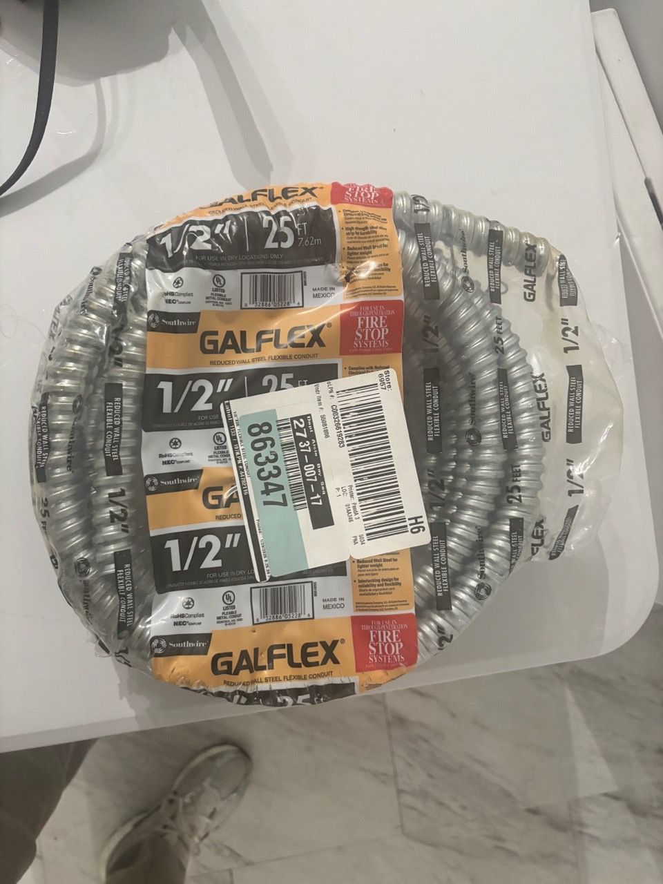 1/2 inch Reduced Wall Steel Flexible Conduit 25ft