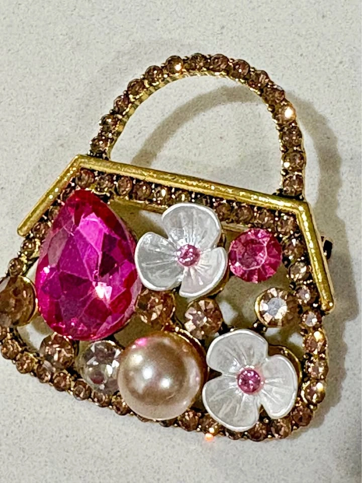 Crystal floral purse brooch