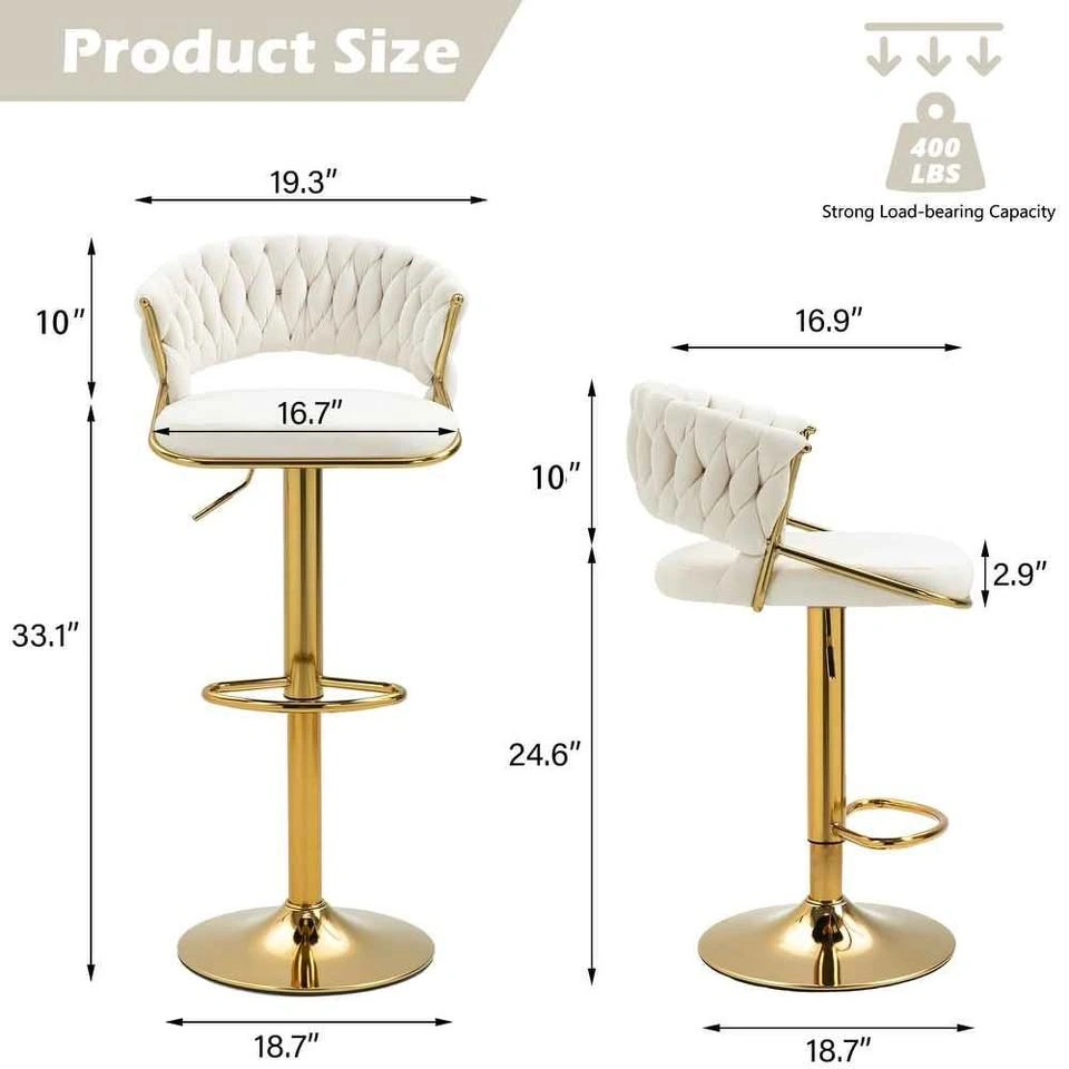 Modern Velvet Swivel Bar Stools with Gold Base – Set of 4 - photo 2